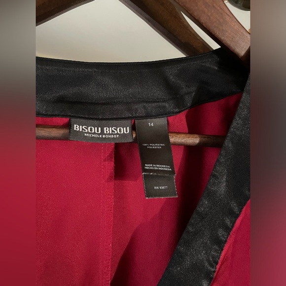 Bisou Bisou Vintage Kimono Top BoHo Empire Tie Waist Red and Black Satin - Picture 2 of 6